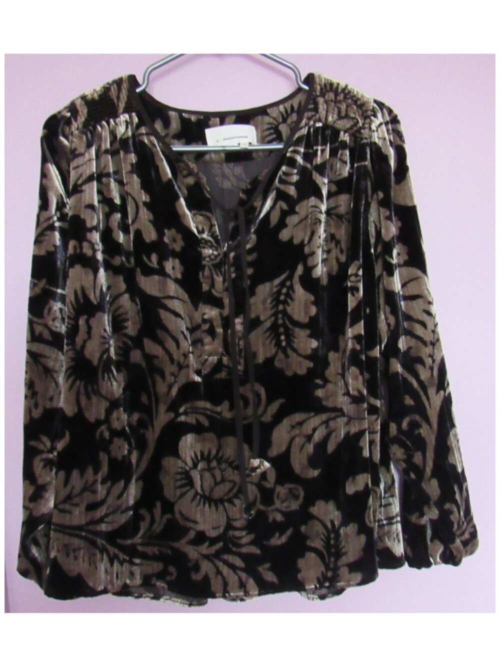 Anthropologie Velour  Top, SIZE: XS, Brown/dark purple/Tan, long sleeves